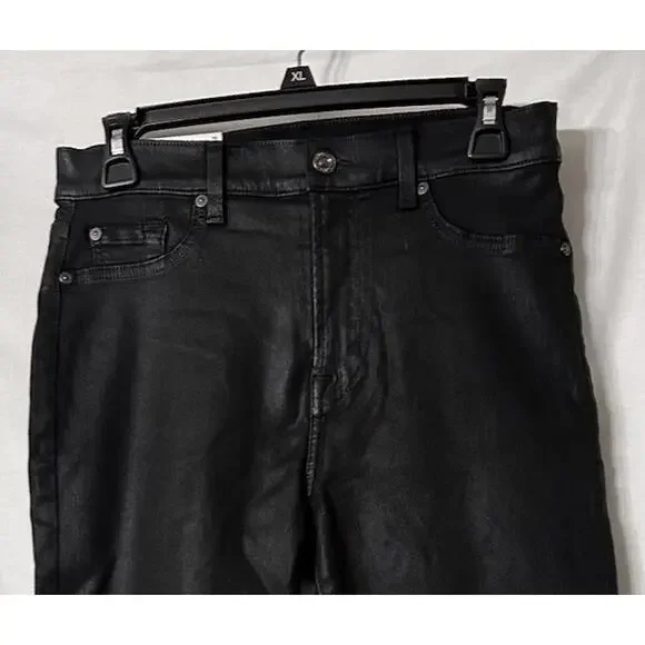 NWT 7 For All Mankind High Waist Slim Kick Womens Black Coated‎ Jeans Size 29
